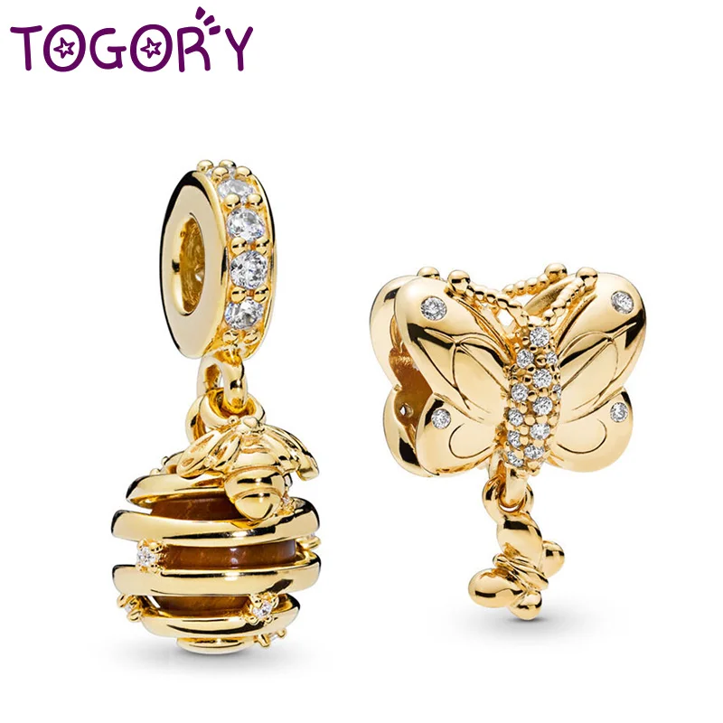 

TOGORY 2Pcs/Lot Honey & Bee Charms Pendant fit Pandora Bracelets Necklace for Women Lover Jewelry Making Accessories Gift