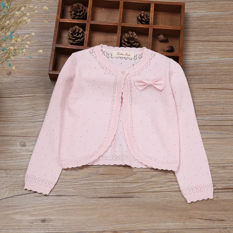 Детский кардиган для девочек, свитер для девочек, розовая хлопковая верхняя одежда с бантом для девочек 1, 2, 3, 4, 6, 8, 10, 11 лет, одежда для девочек, RKC175024 - Цвет: Розовый