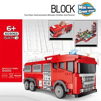 

Creator Fire engine truck city street view Fire drill 2in1 moc building block fireman figures bricks toys collection