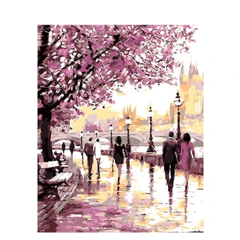 

Oil Paintings By Numbers Cherry Blossoms Road DIY Wall Art Picture Home Decorat Acrylic Paint On Canvas painting by hand painted