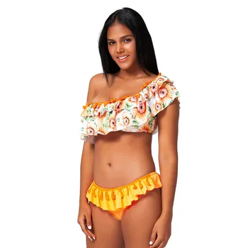 

Ruffles One Shoulder High-waist Bikini Sets Sexy Swimsuit Two Pieces Swimwear Women 2020 Beach Bathing Suit