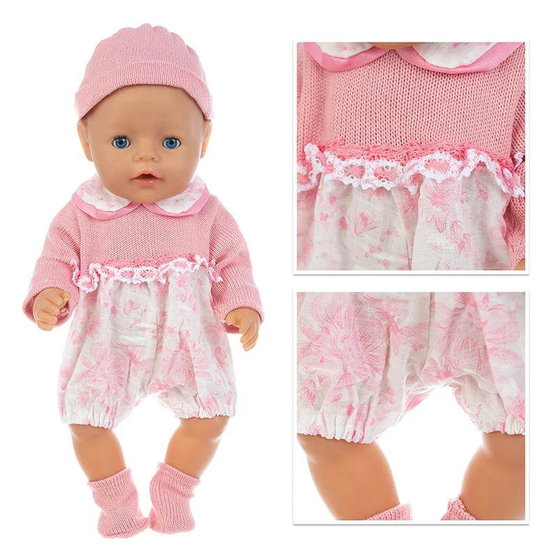 Doll Clothes 3Pcs=Set+Hat+Shoes Fit 17inch 43cm Baby New Born Doll Clothes