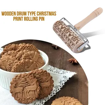 

Drum Type Creative Wooden Rolling Pin Christmas Bread Cookies Rolling Pin Biscuits Elk Baking Wood Embossed Engraved Carved
