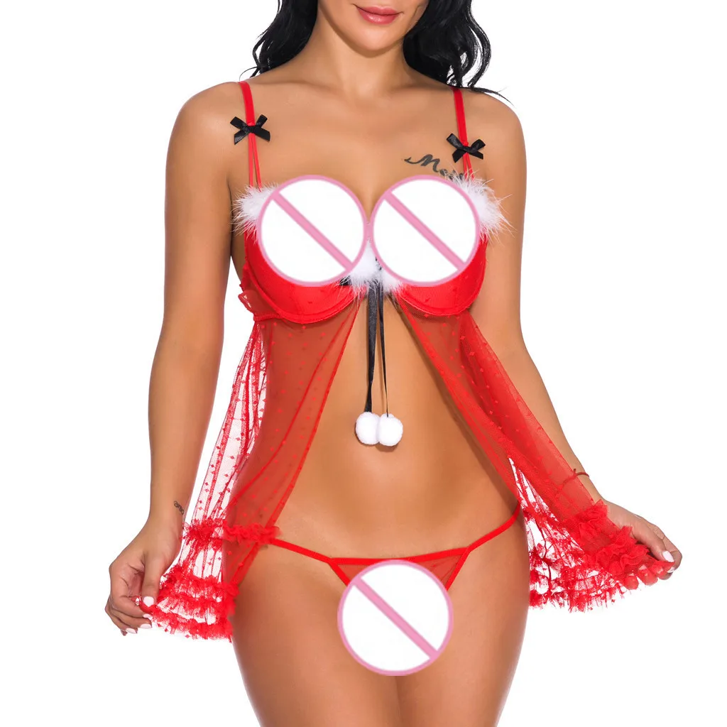 Рождественская мода Женское Сексуальное белье кружева Hllow Out Винтаж Babydoll открытый бюстгальтер набор стринги Нижнее белье Ночное белье наборы бюстгальтер+ трусы
