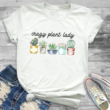 

Women Fashion Crazy Plant Lady Cactus Print Womens Female Graphic T Shirt T-Shirt Streetwear Camisas Tee Shirt Tees T-shirts