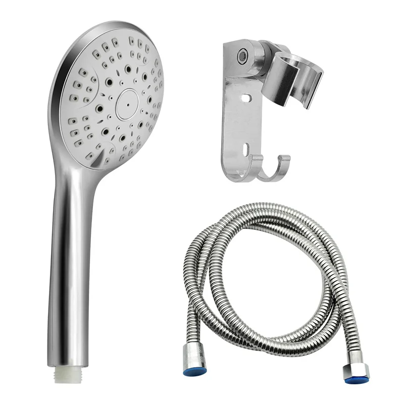 New 5 modes ABS plastic Bathroom shower head big panel round Chrome rain head Water saver Classic design G1/2 rain shower head - Color: 1.5m set D