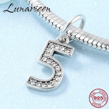 

Authentic 925 Sterling Silver Number 5 Charms pendants Clear Cubic Zirconia beads Fit Original Pandora Bracelets Silver Jewelry