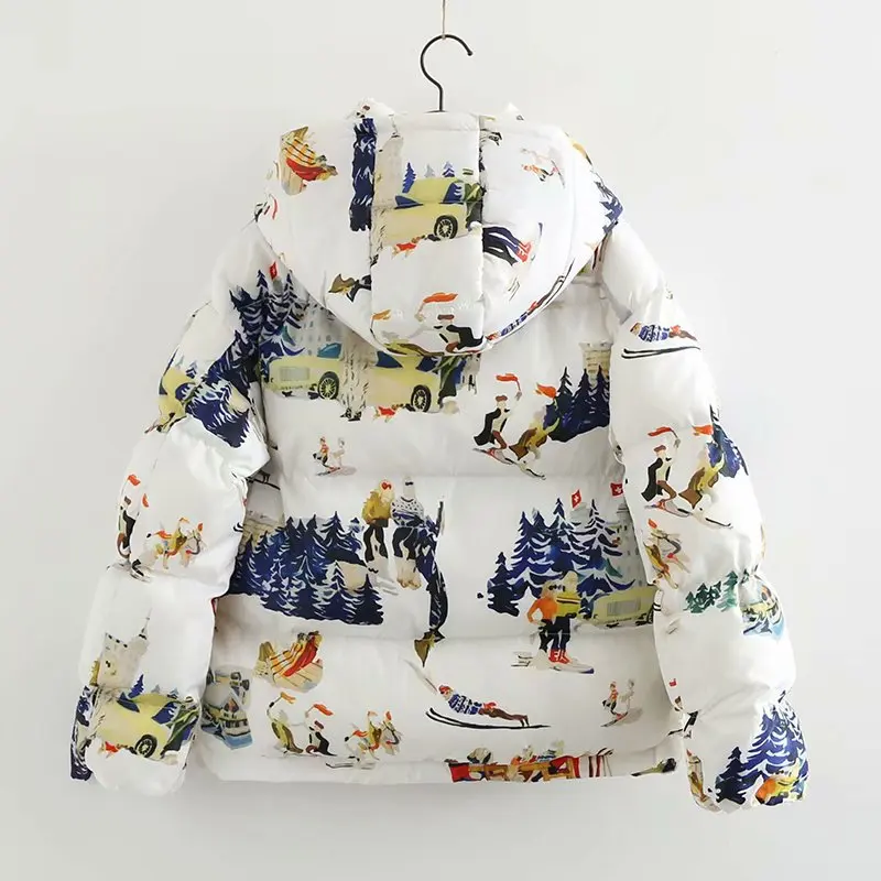 

Ozhouzhan 2018 Autumn And Winter New Style Fashion WOMEN'S Dress Castle Printed Thick Loose-Fit Hooded Short Cotton Overcoat Wom