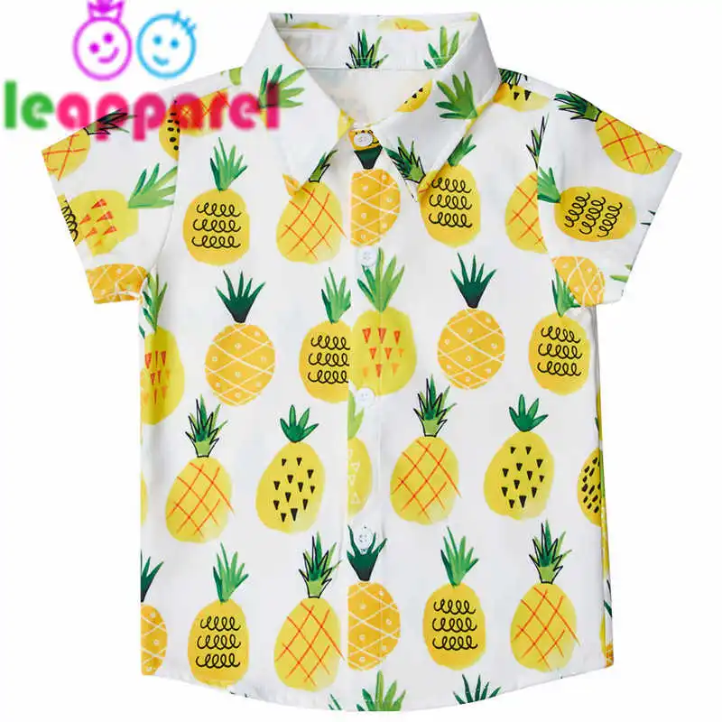 

2019 Summer Kids Hawaiian Style Shirt Beachwear Pineapple Printing Turn Collar Shirt Casual Short Sleeve Hot Boys Shirt