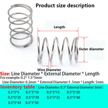 Ressort de pression à Rotor comprimé en acier inoxydable 304, diamètre extérieur de la ligne de stockage 0.3mm, 3mm