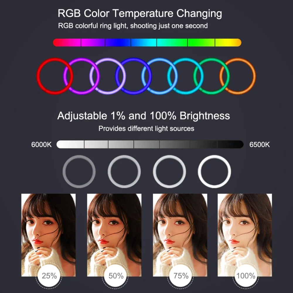 30 см Красочные RGB светодиодный Кольцевая вспышка с лампой держатель для iPhone samsung Xiaomi мобильных телефонов подставки штатив для видео-блогеров