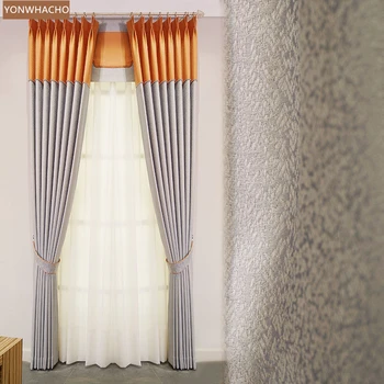 

Custom curtains luxury living room high-class stitching bedroom American grey cloth blackout curtain tulle panel B987