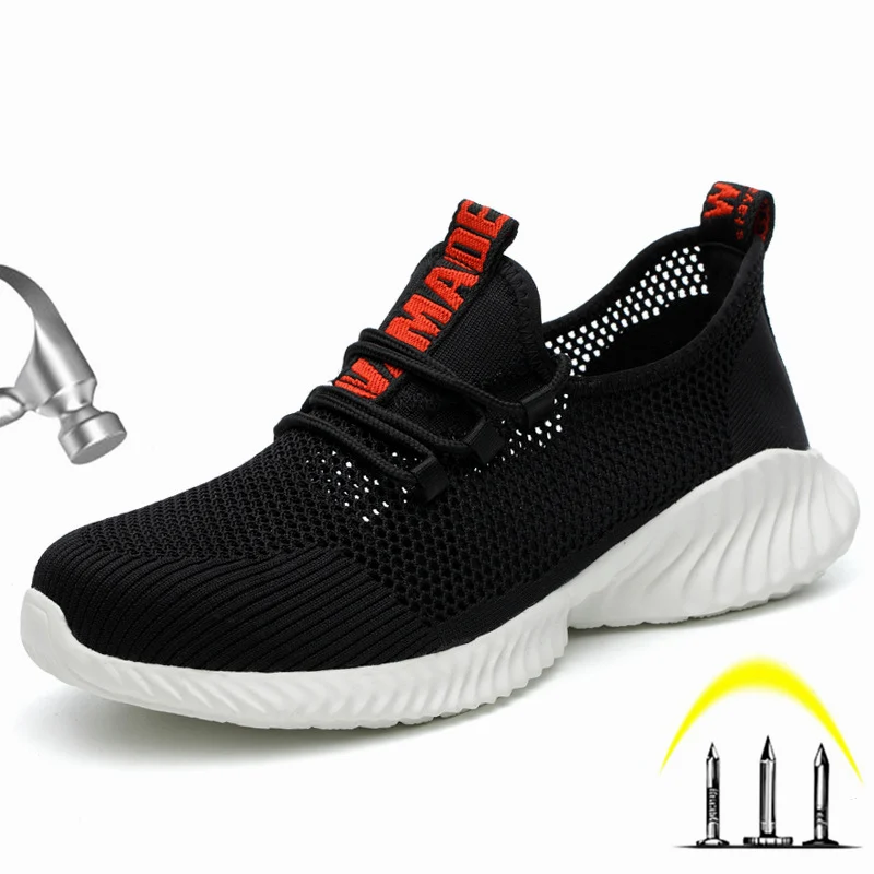 Zapatos de seguridad transpirables con puntera de acero para hombre, botas de trabajo ligeras antideslizantes a prueba de perforaciones