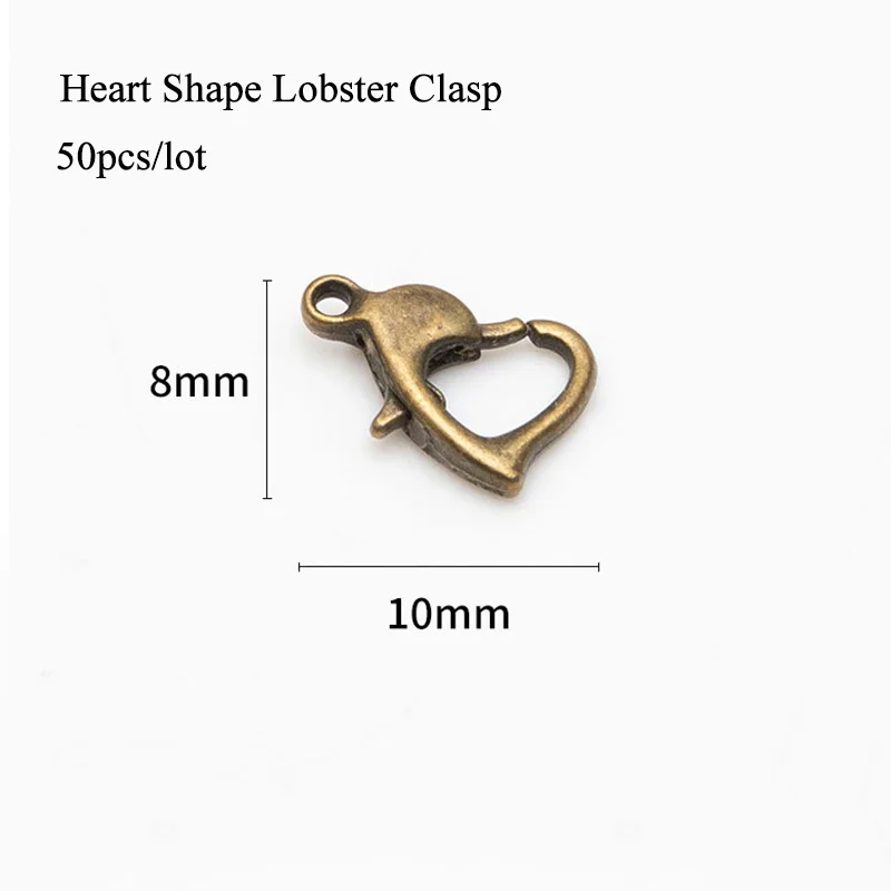 

50pcs/lot 10x8mm Heart Shape Lobster Clasp Hooks for DIY Necklace Bracelet Accessory Jewelry Findings Components