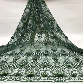 

African sequins Lace Fabric Embroidered Nigerian Laces Fabric glitter green High Quality Gold French Tulle Lace Fabric For Women