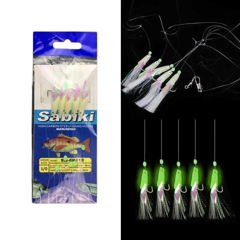 

5pcs/set Fishing Luminous Hook Outdoor Winter Ice Fishing Lure String Hook Luminous Fishing Gear Accessories 1/0# 1# 2# 3# 4#