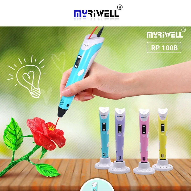 Myriwell 3D Ручка Rp100B+ PLA нить Abs 3D ручка+ 50 м Pla 1,75 мм пластиковая 3D Ручка для принтера детский подарок на день рождения с европейской вилкой