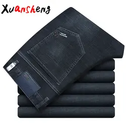 Xuan Sheng, синие, черные мужские джинсы, осень 2019, плотные, классические, прямые, деловые, рабочие, тянущиеся, повседневные, длинные штаны