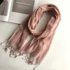 Écharpe en lin de couleur unie pour femmes, turban hijab
