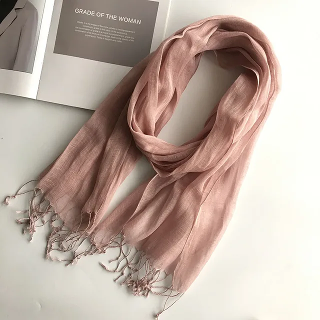 Écharpe en lin de couleur unie pour femmes, turban hijab