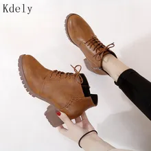 Женские ботильоны martin; Осенняя женская повседневная обувь на шнуровке; женская модная удобная обувь на плоской платформе с круглым носком и ремешком с пряжкой