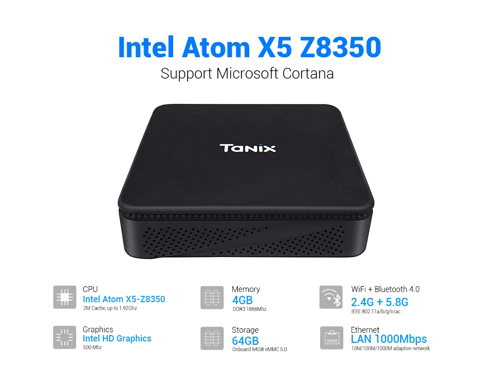 Новое поколение мини коробка TX85 Мини ПК Intel AtomX5-Z8350 4G64G VGA 4 ядра win10 BT 5,8 gwifi двойной Wifi ТВ коробка для Xiaomi Android