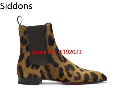 

Brown Leopard Boots Ankle-High Chelsea Boots Leopard Suede Pointed Toe Ankle Chelsea Boots Zapatos De Hombre D99