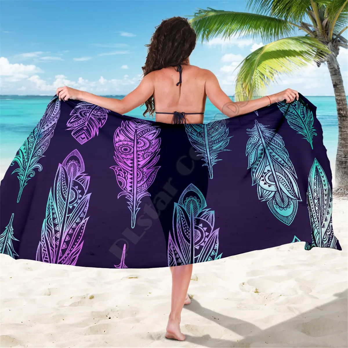

Neon Pink Feather Sarong 3D printed Towel Summer Seaside resort Casual Bohemian style Beach Towel