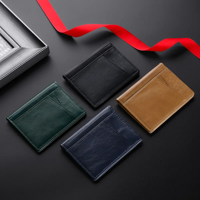 Men Minimalist Slim Card Holder Genuine Leather Card Wallet Slim Line Ultra Thin Mini Small Rfid Passport Id Card Holder Male