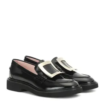 

Brand Designer 2020 SpringLuxury Bling Rhintestone Buckle Thick Bottom Platform Leather Flats Shoes Women Slip On Loafers