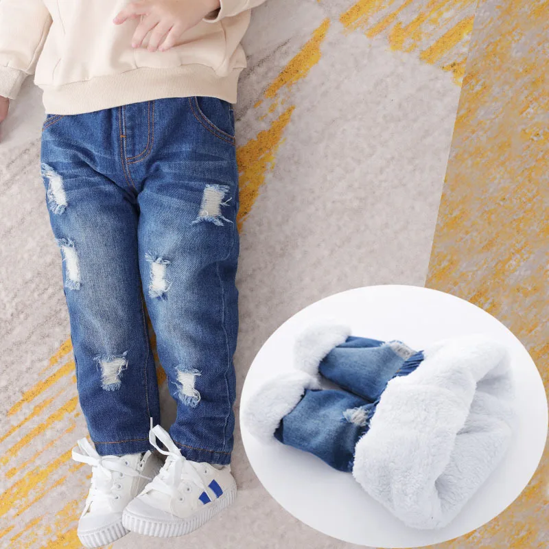 

Sport Pants Warm Winter Jeans Kids Girls Leggings 2019 New Warm Casual Good Quality Thick Velvet Denim Pants For Boys 1-5 Years