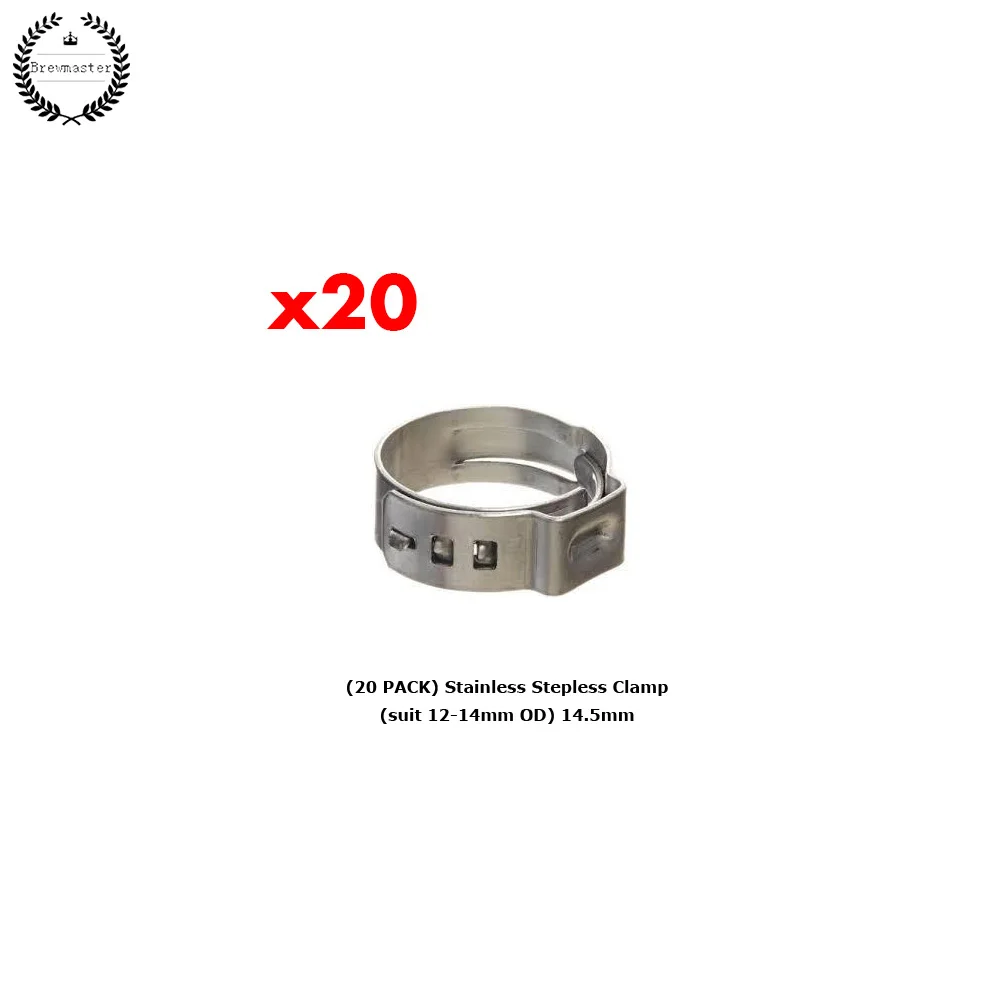 

(20 PACK) STAINLESS STEPLESS CLAMP (SUIT 12-14MM OD) 14.5MM