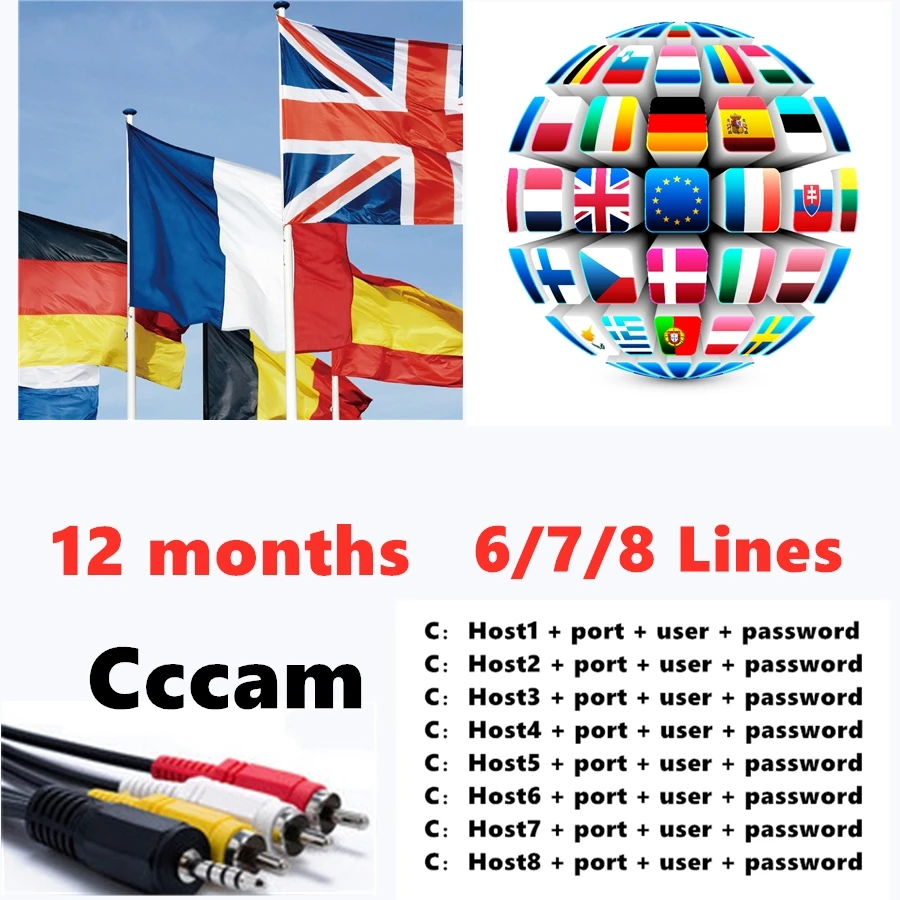 1 год цццамс для спутникового ресивера 6/7/8 выходами Европы FULL HD DVB-S2 сервера Поддержка Испания Италия Пособия по немецкому языку cccамс через usb-ключ