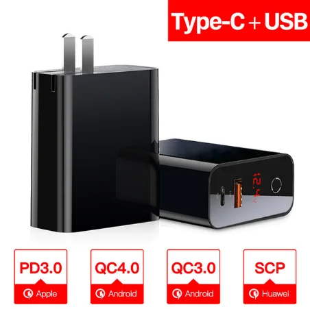 Baseus Quick Charge 4,0 3,0 USB зарядное устройство для iPhone 11 Pro Max samsung huawei мобильный телефон QC4.0 QC3.0 QC type C PD быстрое зарядное устройство - Тип штекера: US Plug Black