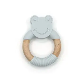 

Baby Teether Animal Frog Shape Silicone Wooden Ring Nursing Accessories Chew Toy Circle Newborn Bathing Gifts 24BE