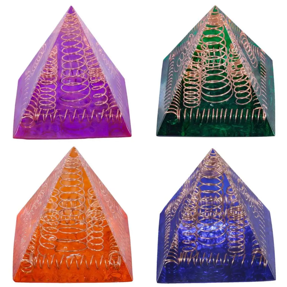 

TUMBEELLUWA Healing Crystal Copper Wire Orgonite Pyramid Energy Generator Stone Figurine for Meditation Reiki Balancing