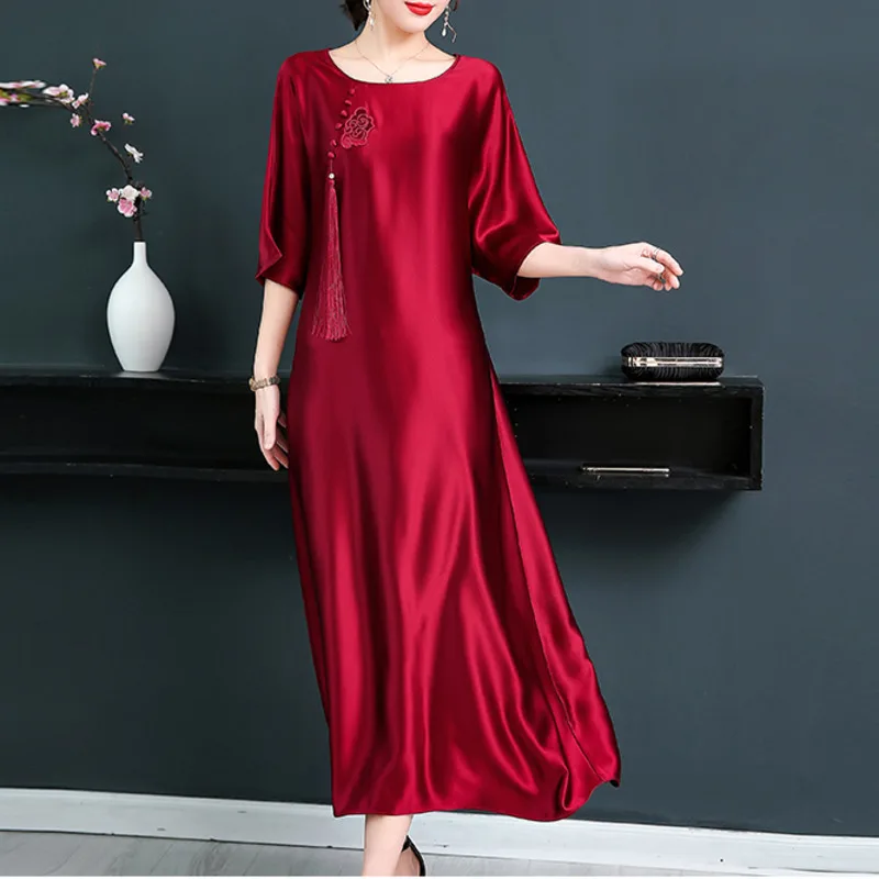 

XUXI Women 2019 New Sexy Long Bodycon Dress Elegant Mulberry Silk Summer Five-point Sleeve Leisure Clothes Ladies Dresses FZ767