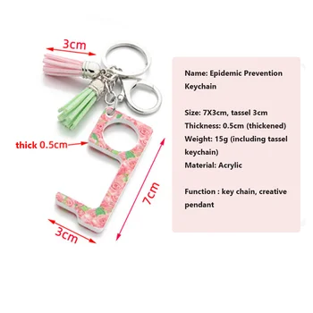 

1Pcs No-Touch Door Opener Keychain Antimicrobial EDC Safe Door Handle Acrylic Keyring Portable Elevator Tool
