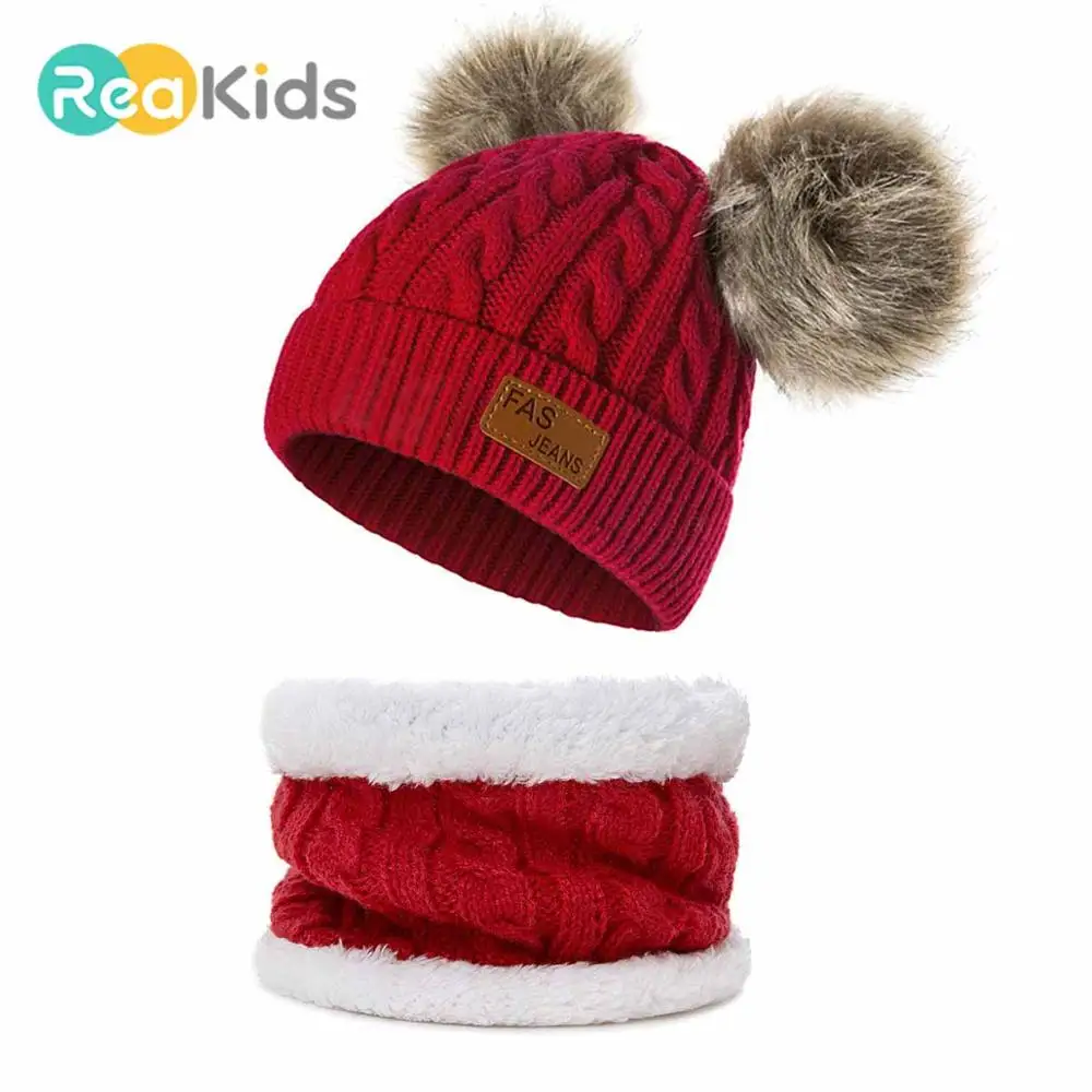 REAKIDS Новые шапки и шарфа Костюм для осени зимы Knitteed детские комплект одежды из