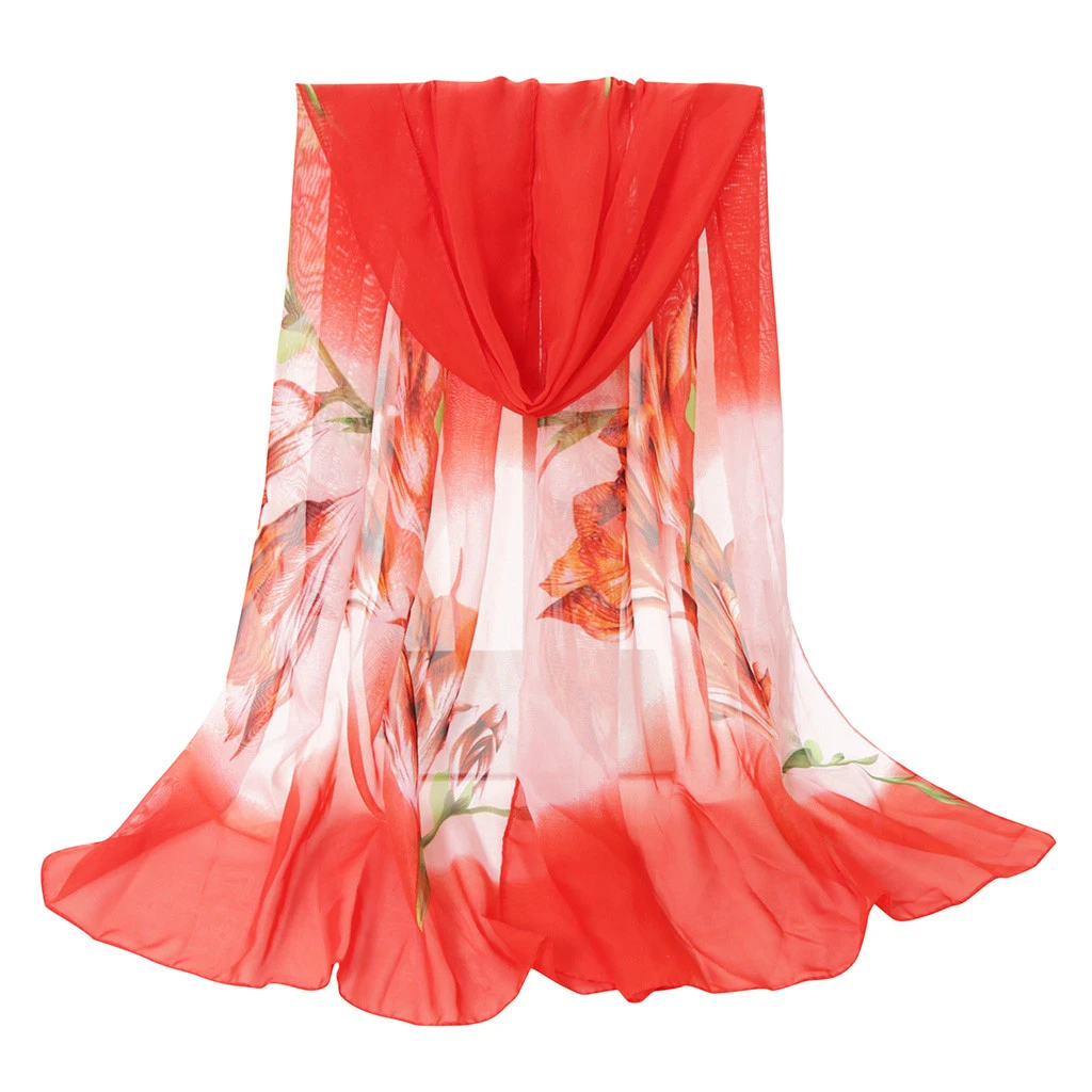 Fashion Silk Chiffon Scarves Women Wrap Sunscreen Beach Cover Up Long Hijab Print Flowers Shawl Summer Polyester Cape Femal 919