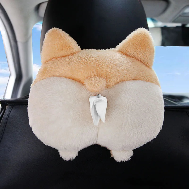 

Cartoon Corgi Home Office Car Hanging Paper Napkin Tissue Box Cover Holder cosplay props Plush Portable Paper Boxes