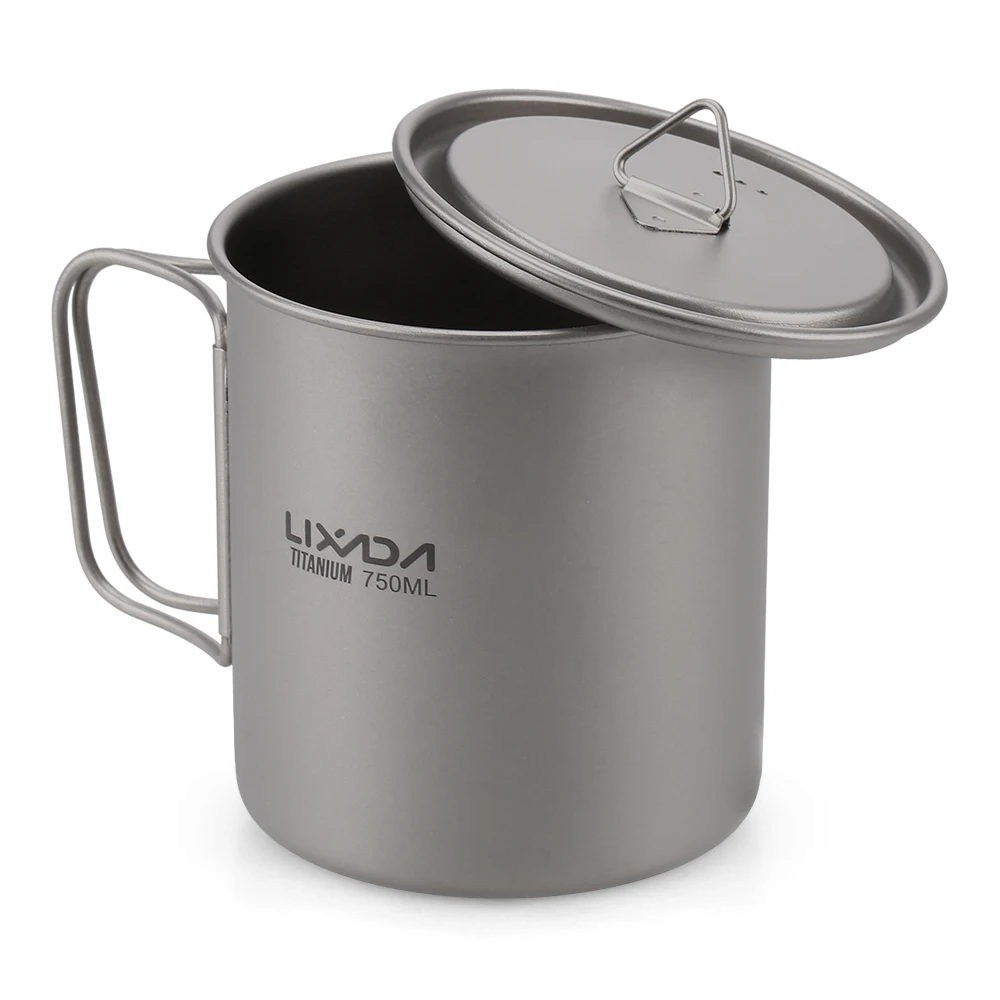 Portable Cups Portable Folding Cups Titanium Cup Lixada Ultralight Titanium Cup Water Cup Mug with Foldable Handle Outdoor Portable Camping Picnic 300ml/350ml/550ml 650ml