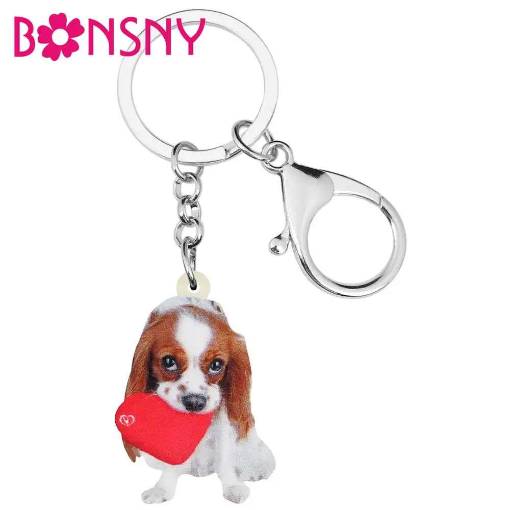 Bonsny акриловый брелок для ключей на День святого Валентина кавалер Кинг чарльз