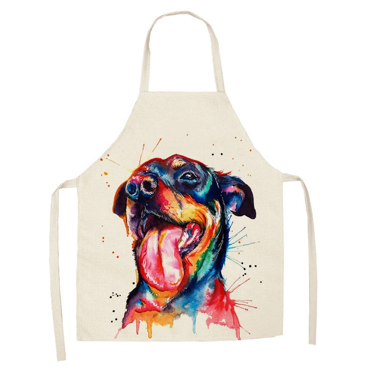 1Pcs Kitchen Apron Colorful cartoon dog flowers Printed Sleeveless Cotton Linen Aprons for Men Women Home Cleaning Tools 55*68cm