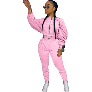 

Winter Thick Fleece Cross Band Sweater Hoodies Tops And Pants 2 Pcs Set Women Tracksuit Trousers Casual Sportwear Matching Set