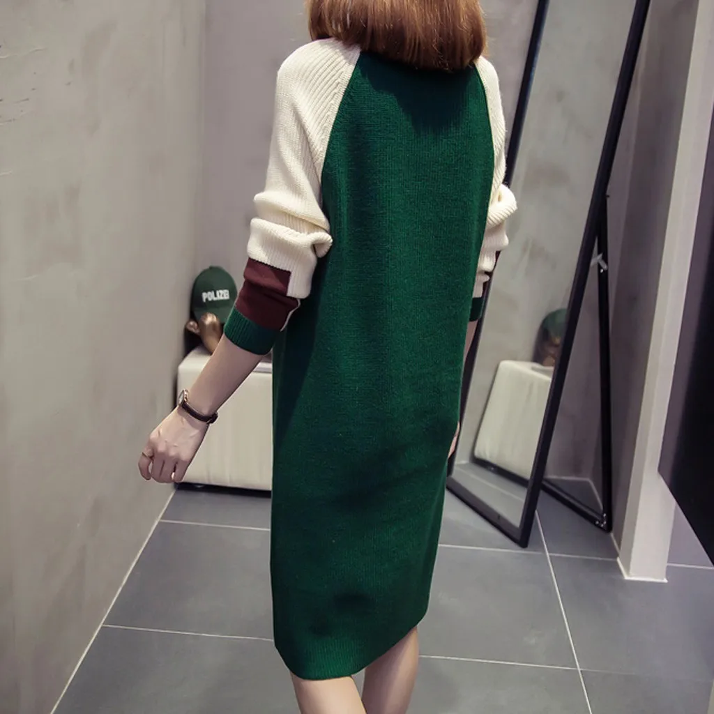 Женское платье, повседневное зимнее теплое женское осеннее модное корейское свободное платье, вязаный свитер с длинным рукавом, длинные платья#45