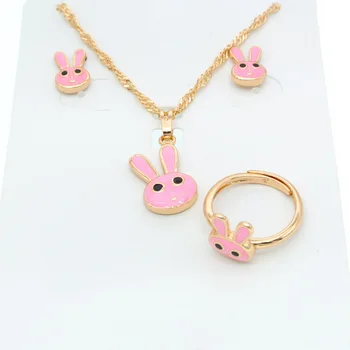 

Lovely Gold Jewelry Set for Kids Gift New Born Baby 35cm Necklace Ring Earring Bijoux Bebe Dubai Jewellery Sets Children S0306