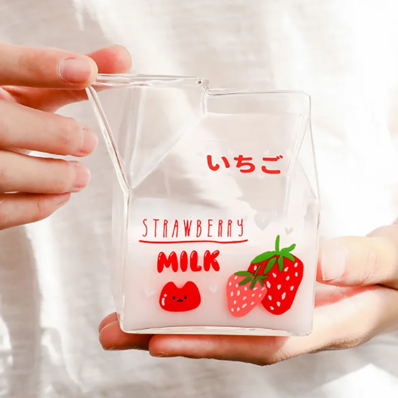 Kawaii Glass Milk Carton Cup Clear Cute Milk Cup Mini Creamer Pitcher  Container Microwavable 12 Oz, 1Pcs(Peach)