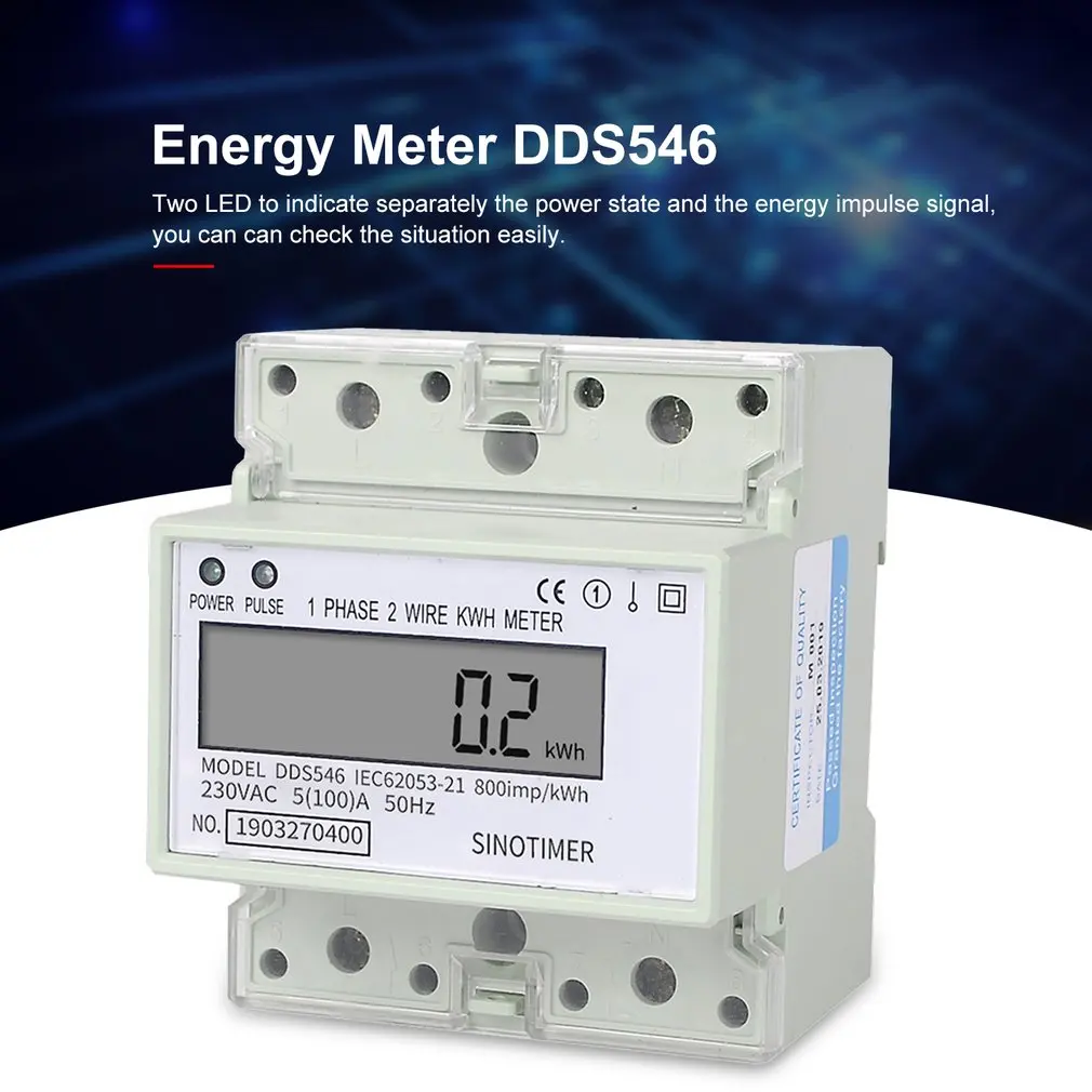 SINOTIMER Family Single Phase 4P 2 Wires Din Rail Digital Wattmeter Electric Energy Meter Power Energy Consumption Monitor
