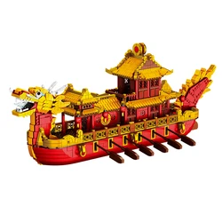 Blocs de construction de bateau à voile classique chinois, série de bateau Dragon Royal, modèle MOC, jouets cadeaux pour enfants 